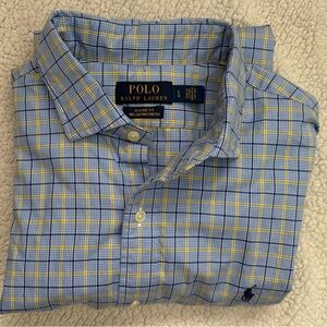 Polo Ralph Lauren Blue and Yellow Checkered Men's Shirt large